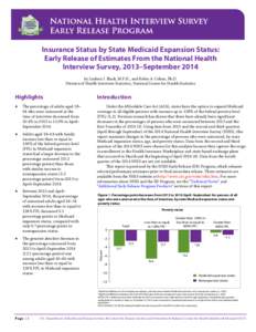 Insurance Status by State Medicaid Expansion Status: Early Release of Estimates From the National Health Interview Survey, 2013–September 2014