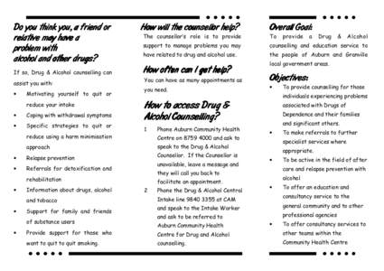 Auburn AOD Counselling Brochure