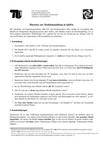 Prof. Dr.-Ing. J¨org Raisch Fachgebiet Regelungssysteme Fakult¨at IV Elektrotechnik und Informatik Technische Universit¨at Berlin  Hinweise zur Modulanmeldung in QisPos