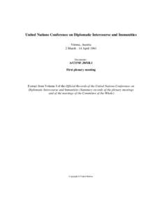 United Nations Conference on Diplomatic Intercourse and Immunities, volume I, 1961 : Summary Records – 1st Plenary meeting