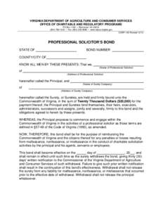 VIRGINIA DEPARTMENT OF AGRICULTURE AND CONSUMER SERVICES OFFICE OF CHARITABLE AND REGULATORY PROGRAMS PO Box 1163 • Richmond, VA[removed]1343 • Fax: ([removed] • www.vdacs.virginia.gov OCRP-105 Revised 