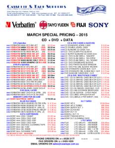 MARCH SPECIAL PRICING – 2015  cD + DVD + DATA