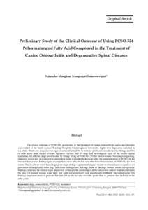 Original Article  Preliminary Study of the Clinical Outcome of Using PCSO-524 Polyunsaturated Fatty Acid Compound in the Treatment of Canine Osteoarthritis and Degenerative Spinal Diseases