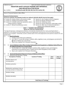 FORM RPS-8 RSO  KENTUCKY RADIATION HEALTH BRANCH RADIATION SAFETY OFFICER TRAINING AND EXPERIENCE AND PRECEPTOR ATTESTATION