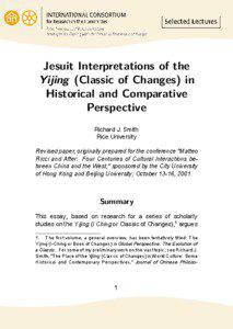 Jesuit Interpretations of the Yijing (Classic of Changes) in Historical and Comparative