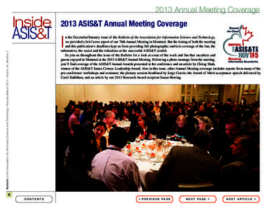 2013 Annual Meeting Coverage  Bulletin of the Association for Information Science and Technology – February/March 2014 – Volume 40, Number 3 Inside ASIS&T