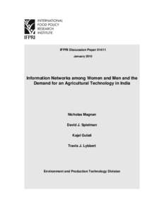 Academia / Agriculture / Development / International Food Policy Research Institute / Macroeconomics / Gender / Agricultural extension / Social capital / Information networks / Gender studies / Behavior / Science