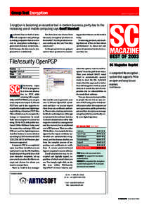 Group Test Encryption  www.scmagazine.com Encryption is becoming an essential tool in modern business, partly due to the increasing use of mobile computing says Geoff Marshall