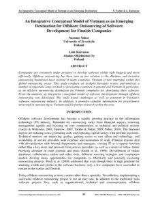 An Integrative Conceptual Model of Vietnam as an Emerging Destination for Offshore Outsourcing of Software Development for Finnish Companies