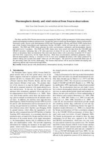 Earth Planets Space, 65, 1319–1331, 2013  Thermospheric density and wind retrieval from Swarm observations Pieter Visser, Eelco Doornbos, Jose van den IJssel, and Jo˜ao Teixeira da Encarnac¸a˜ o Delft University of 