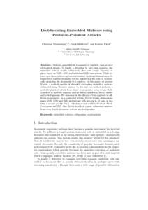 Deobfuscating Embedded Malware using Probable-Plaintext Attacks Christian Wressnegger1,2 , Frank Boldewin3 , and Konrad Rieck2 2  1