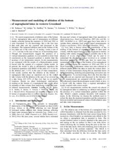 GEOPHYSICAL RESEARCH LETTERS, VOL. 39, LXXXXX, doi:2011GL049882, 2012  Measurement and modeling of ablation of the bottom 2 of supraglacial lakes in western Greenland 1