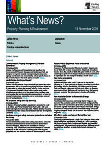 What’s News?  Property, Planning & Environment Latest News  Legislation