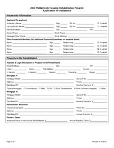2012 Plattsmouth Housing Rehabilitation Program Application for Assistance Household Information Applicant/Co-applicant Applicant‟s Name: