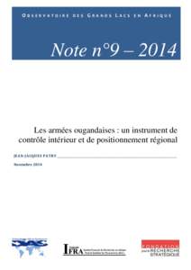 O O BB SS EE RR VV AA TT OO II RR EE DD EE SS GG RR AA NN DD SS LL AA CC SS EE NN AA FF RR II QQ UU EE OBSERVATOIRE DE L’AFRIQUE DES GRANDS LACS Note n°9 – 2014