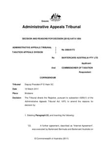 ENSURE  Administrative Appeals Tribunal DECISION AND REASONS FOR DECISIONAATAADMINISTRATIVE APPEALS TRIBUNAL