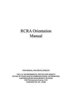 RCRA Orientation Manual: Table of Contents and Foreword