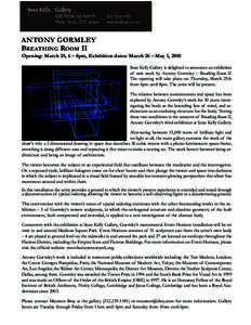 ANTONY GORMLEY BREATHING ROOM II Opening: March 25, 6 – 8pm, Exhibition dates: March 26 – May 1, 2010  Sean Kelly Gallery is delighted to announce an exhibition