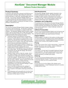 NaviGate Document Manager Module Software Product Description Product Summary Data Requirements