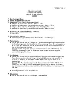 POSTED[removed]TOWN OF MILLVILLE Town Council Meeting April 8, [removed]:00 p.m.) AGENDA 1. Call Meeting to Order