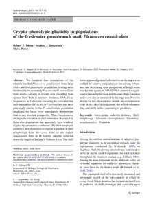 Hydrobiologia:117–127 DOIs10750PRIMARY RESEARCH PAPER  Cryptic phenotypic plasticity in populations