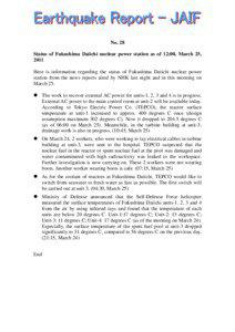 No. 28 Status of Fukushima Daiichi nuclear power station as of 12:00, March 25, 2011