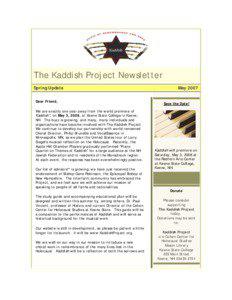 The Kaddish Project Newsletter Spring Update Dear Friend,