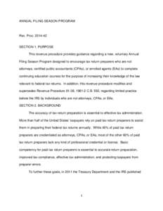 ANNUAL FILING SEASON PROGRAM  Rev. Proc[removed]SECTION 1. PURPOSE This revenue procedure provides guidance regarding a new, voluntary Annual