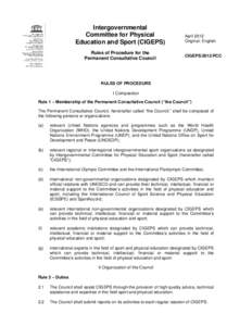 Intergovernmental Committee for Physical Education and Sport; Rules of procedure for the Permanent Consultative Council; 2012