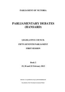 PARLIAMENT OF VICTORIA  PARLIAMENTARY DEBATES (HANSARD)  LEGISLATIVE COUNCIL