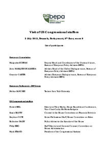 Visit of US Congressional staffers 2 July 2012, Brussels, Berlaymont, 9th floor, room 9 List of participants European Commission Margaritis SCHINAS