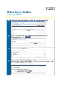 Online Claims System Login Tip Sheet Step 1