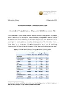 Information Release  21 September 2011 The Domestic Irish Banks’ Consolidated Foreign Claims