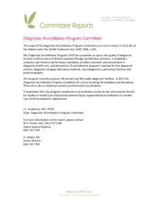 Committee Reports  COLLEGE OF PHYSICIANS AND SURGEONS OF BRITISH COLUMBIA  Diagnostic Accreditation Program Committee