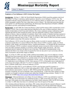 Mississippi State Department of Health  Mississippi Morbidity Report Volume 25, Number 7  July 2009