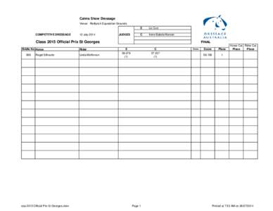 Cairns Show Dressage Venue: Redlynch Equestrian Grounds COMPETITIVE DRESSAGE  12 July 2014