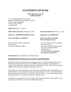 PN of Draft NPDES Permit for Lac Vieux Desert Wastewater Facility - December 2013
