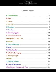 JC Paper Janitorial, Chemical, & Paper Catalog Ver:Table of Contents