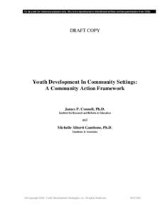 To be used for internal purposes only. Not to be reproduced or distributed without written permission from YDSI.  DRAFT COPY Youth Development In Community Settings: A Community Action Framework