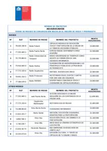 NÓMINA DE PROYECTOS  ADJUDICADOS FONDO DE MEDIOS DE COMUNICACIÓN SOCIAL2016, REGIÓN DE ARICA Y PARINACOTA RADIOS Nº