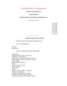 CONSOLIDATED TO 1 DECEMBER 2014 LAWS OF SEYCHELLES CHAPTER 100A INTERNATIONAL BUSINESS COMPANIES ACT [1st January[removed]Act 24 of 1994