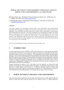 PUBLIC SECTOR ICT MANAGEMENT STRATEGY AND ITS IMPACT ON E-GOVERNMENT: A CASE STUDY Bob Stea, PepsiCo Inc., Worldwide Technical Operations, PepsiCo Inc., 100 Stevens Ave, Valhalla, NY[removed]USA, [removed] G. Hari