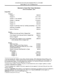 BANKRUPTCY COURT FEES  QUICK REFERENCE