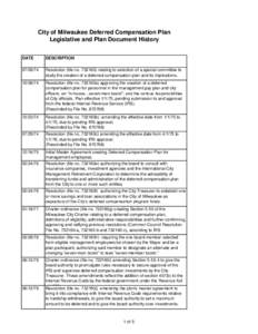 City of Milwaukee Deferred Compensation Plan Legislative and Plan Document History DATE DESCRIPTION