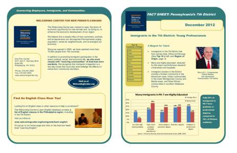 Connecting Employers, Immigrants, and Communities.  FACT SHEET: Pennsylvania’s 7th District WELCOMING CENTER FOR NEW PENNSYLVANIANS