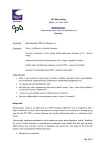 39th EPRA meeting Budva – 4 - 6 June 2014 Working Group 1 