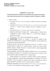 CONSILIUL JUDETULUI GALATI Directia Arhitect 9ef Autoritatea Judeteand de Transport Public COMUNICAT nr[removed]