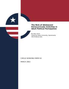 The Role of Adolescent Extracurricular Activities in Adult Political Partcipation By Mary Kirlin California State University, Sacramento [removed]