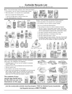 curbside Recycle list  PuT ANy OF ThE FOllOwINg ITEmS IN yOuR ClEAR RECyClE bAg