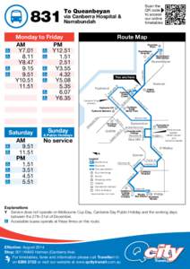 To Queanbeyan  via Canberra Hospital & Narrabundah  Route Map